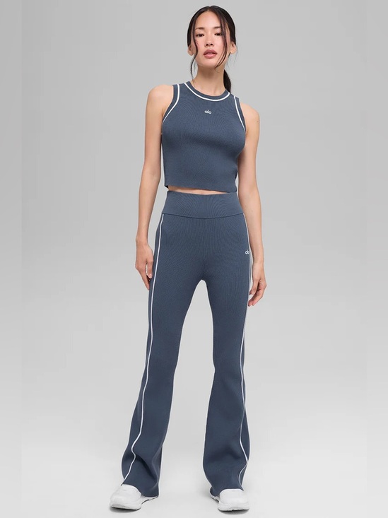 ALO Yoga Pants - Alo Yoga Ribbed Sweater Knit Highline Flare Pant Size XS Bluestone/White